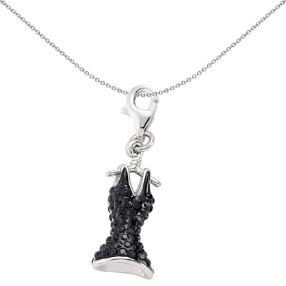 Sterling Silver  Black & White Crystal Dress Hanger Link Charm - CM147