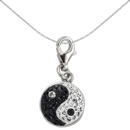 Sterling Silver  Black White Crystal Enamel Ying Yang Link Charm - CM150