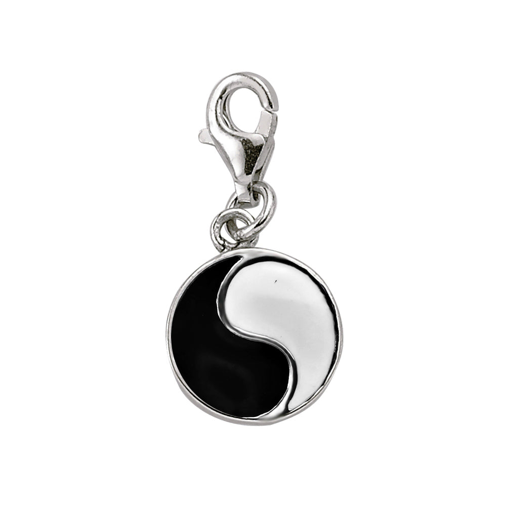 Sterling Silver  Black White Crystal Enamel Ying Yang Link Charm - CM150