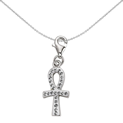 Sterling Silver  White Crystal Ankh Cross Link Charm - CM154