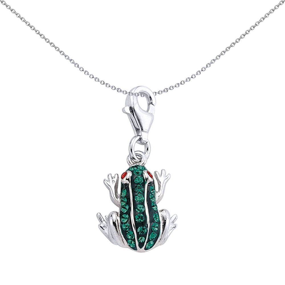 Sterling Silver  Green Crystal Red Eyed Tree Frog Charm Pendant - CM157