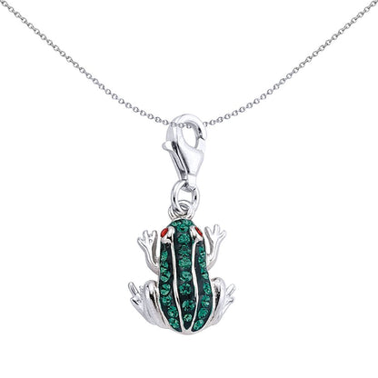 Sterling Silver  Green Crystal Red Eyed Tree Frog Charm Pendant - CM157