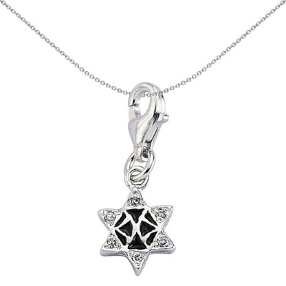 Sterling Silver  Crystal Black Enamel Magen David Star Charm - CM161