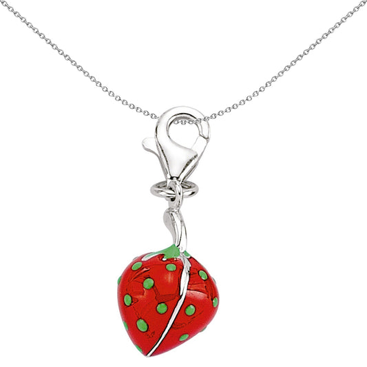 Sterling Silver  Red Enamel Strawberry Link Charm - CM163