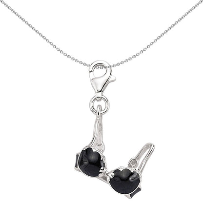 Sterling Silver  Black Enamel Bow Bra Link Charm - CM165