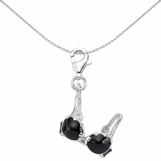 Sterling Silver  Black Enamel Bow Bra Link Charm - CM165