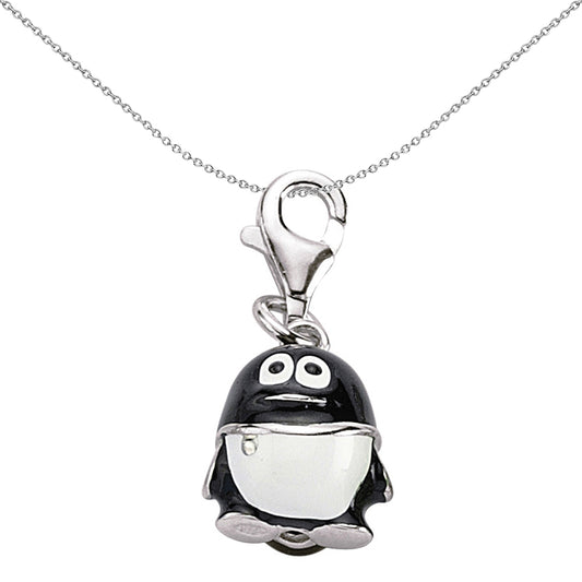 Sterling Silver  Black White Enamel Penguin Link Charm - CM172