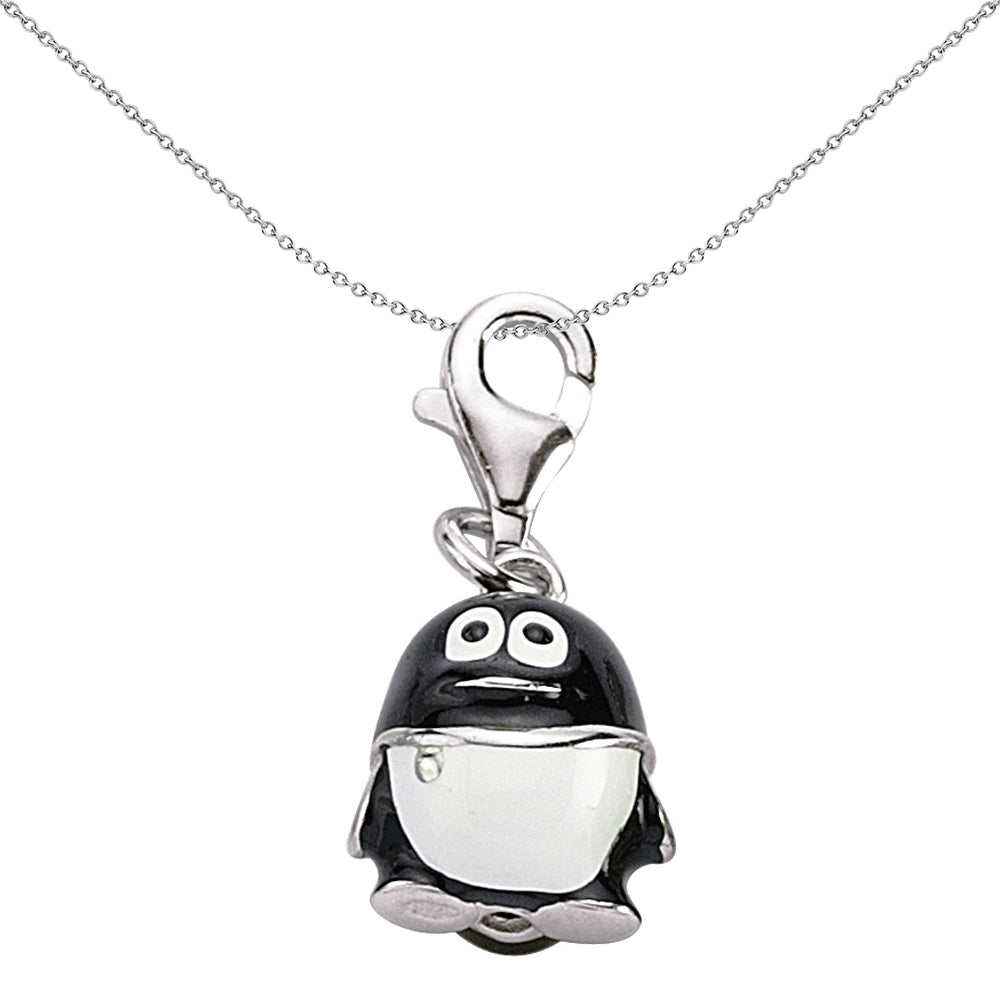 Sterling Silver  Black White Enamel Penguin Link Charm - CM172