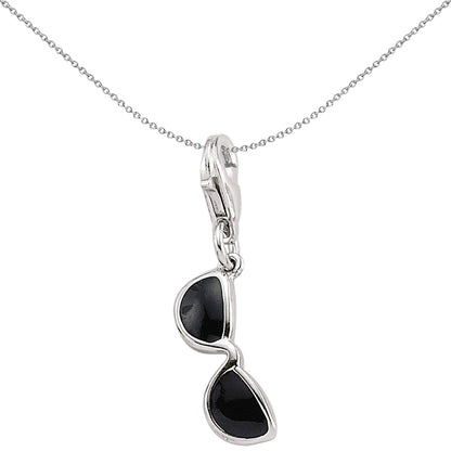 Sterling Silver  Black Enamel Cool Shady Sun Glasses Link Charm - CM177