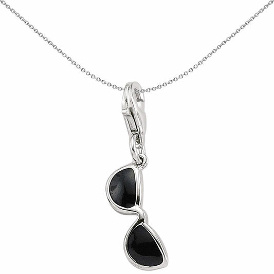 Sterling Silver  Black Enamel Cool Shady Sun Glasses Link Charm - CM177
