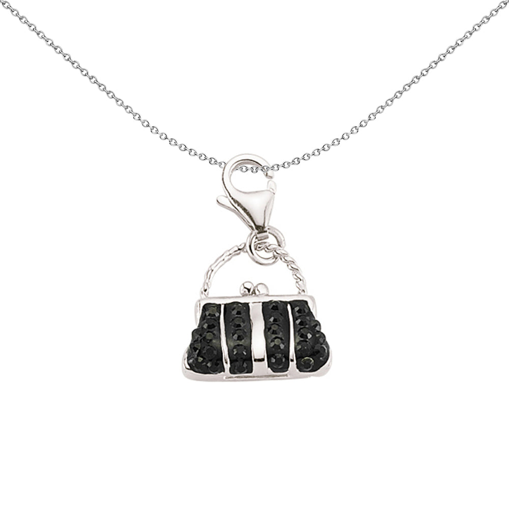 Sterling Silver  Black & White CZ Bag Charm Link Charm - CM178BLK