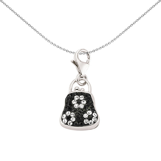 Sterling Silver  Black Crystal Daisy Flower Handbag Link Charm - CM179BLK
