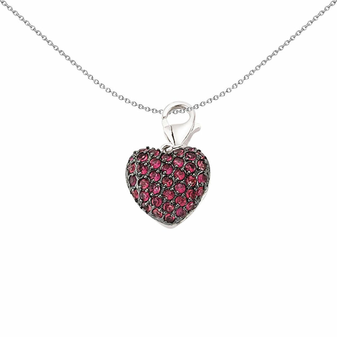 Sterling Silver  Red Crystal Cushion Love Heart Link Charm - CM181RU
