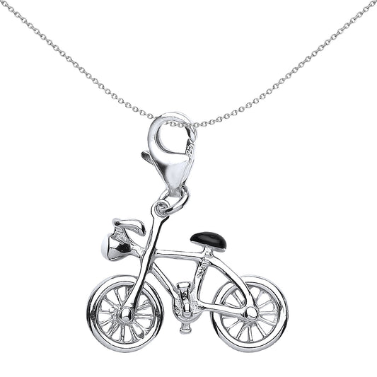 Sterling Silver  Black White Enamel Velo Bicycle Link Charm - CM183