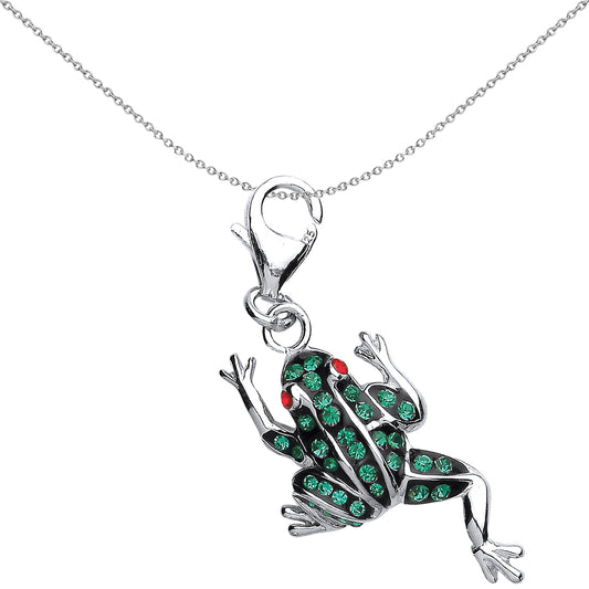 Sterling Silver  Black Enamel Green Red Crystal Frog Link Charm - CM187