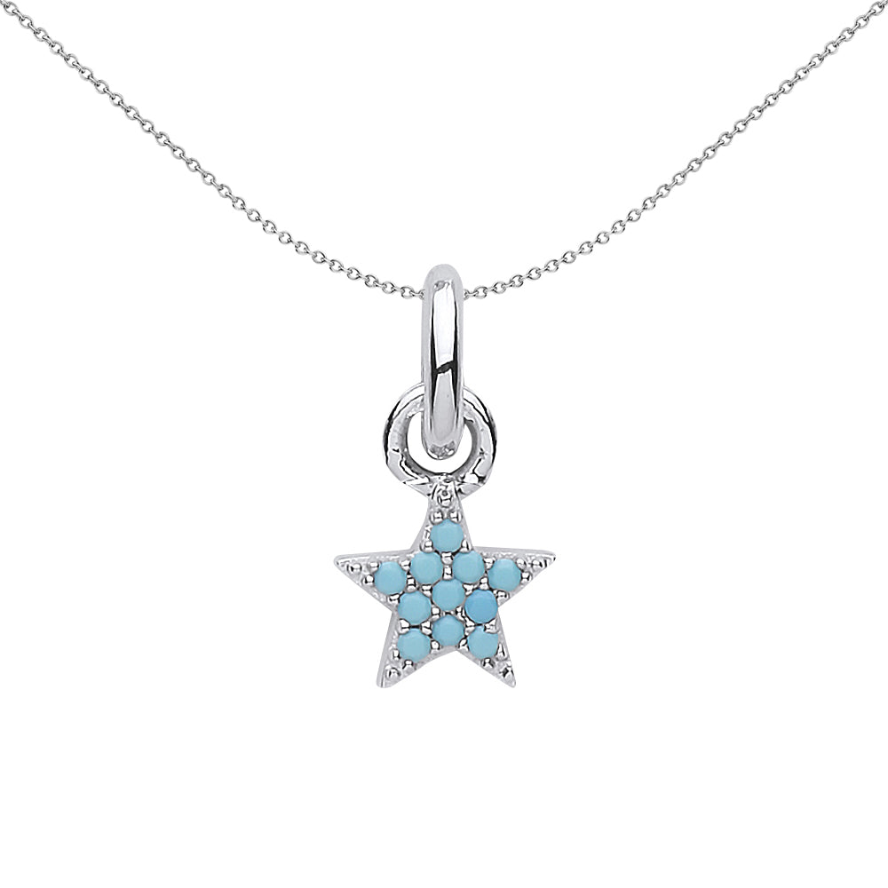Rhodium Sterling Silver  Turquoise Lucky Star Link Charm - CM207