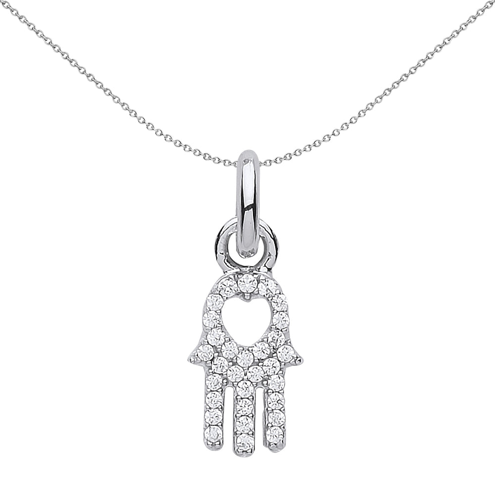 Sterling Silver  Crystal Hamsa Hand Love Heart Link Charm - CM209