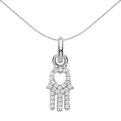 Sterling Silver  Crystal Hamsa Hand Love Heart Link Charm - CM209