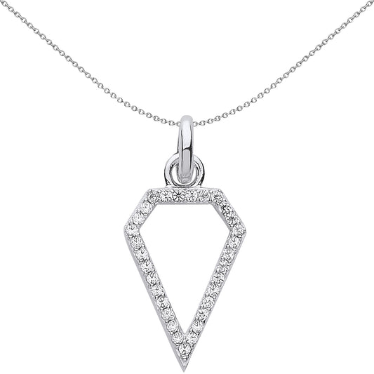 Sterling Silver  Crystal Diamond-Shape Pentagon Link Charm - CM211