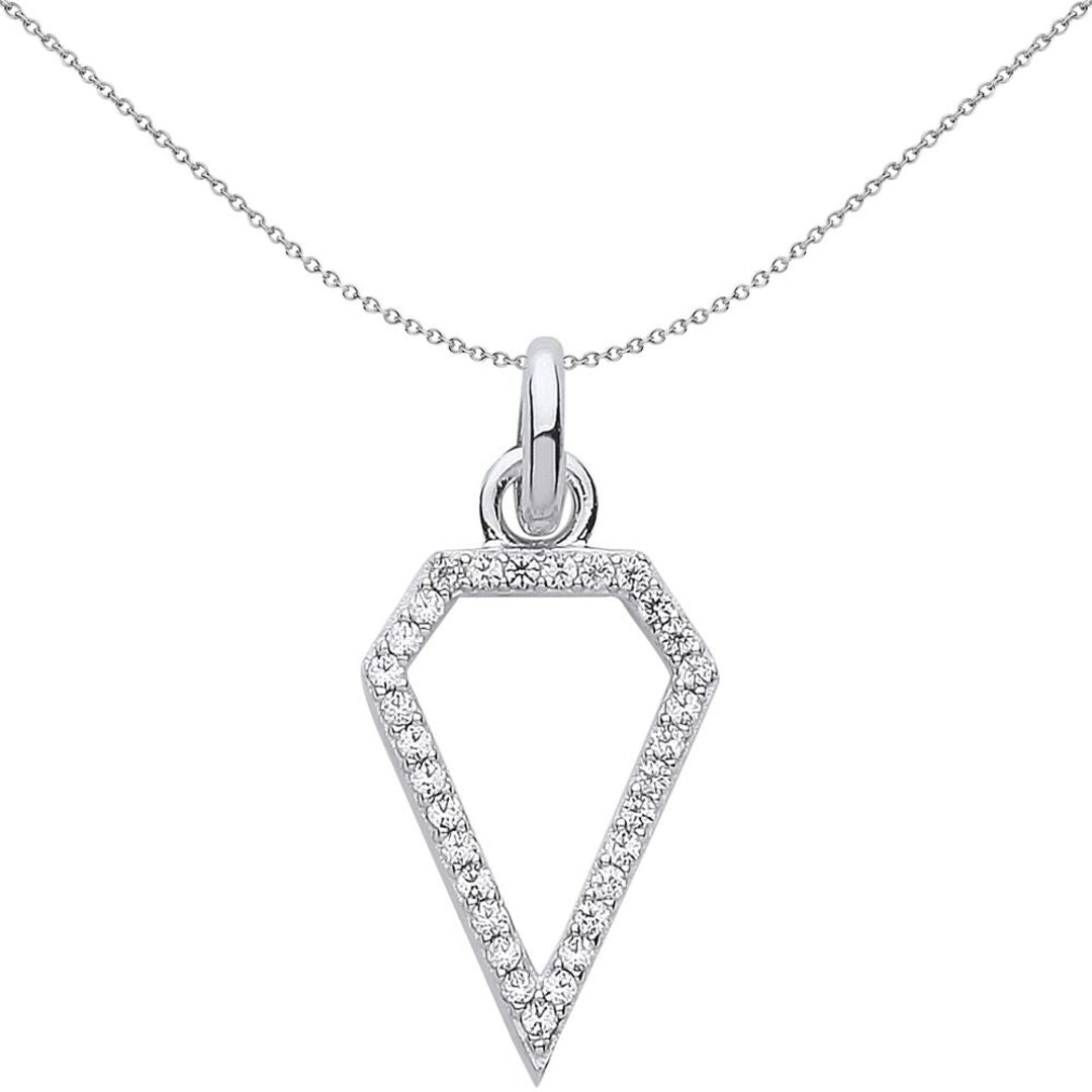 Sterling Silver  Crystal Diamond-Shape Pentagon Link Charm - CM211