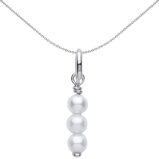 Sterling Silver  Trilogy Simulated Pearl Drop Link Charm - CM214