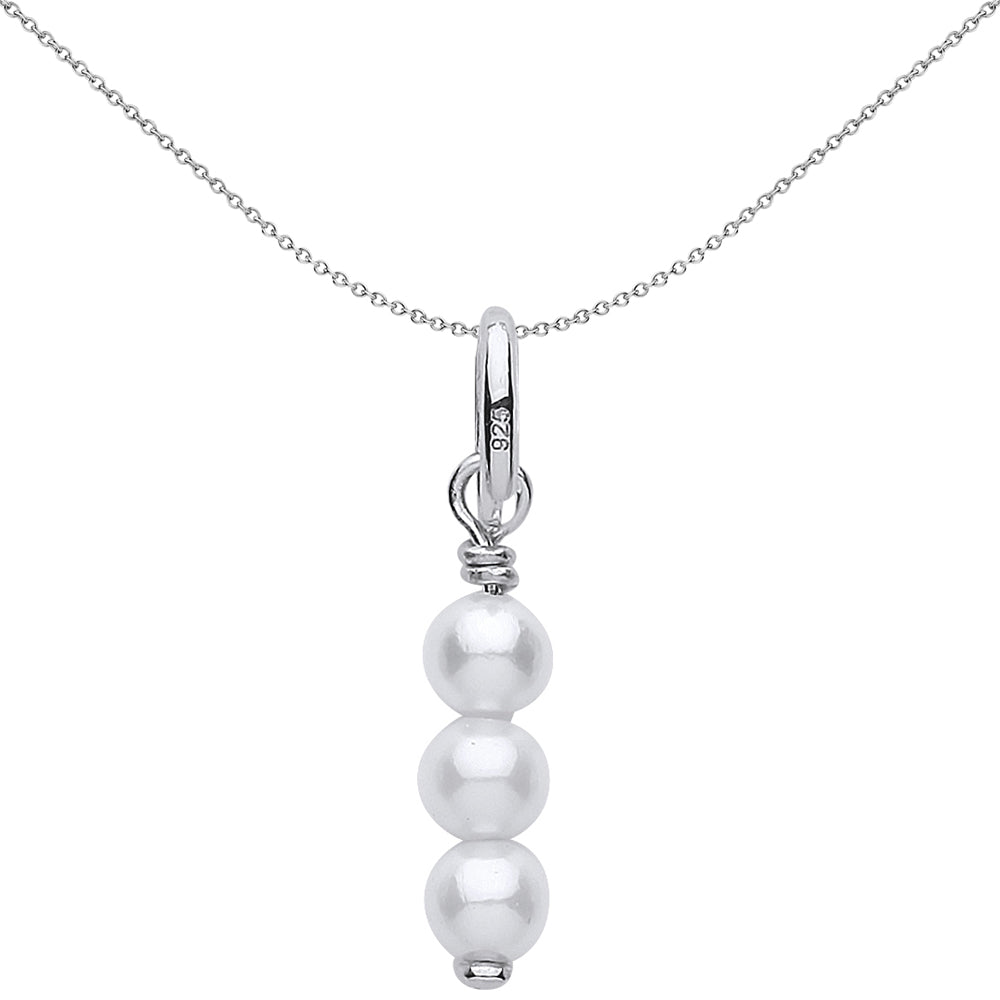 Sterling Silver  Trilogy Simulated Pearl Drop Link Charm - CM214