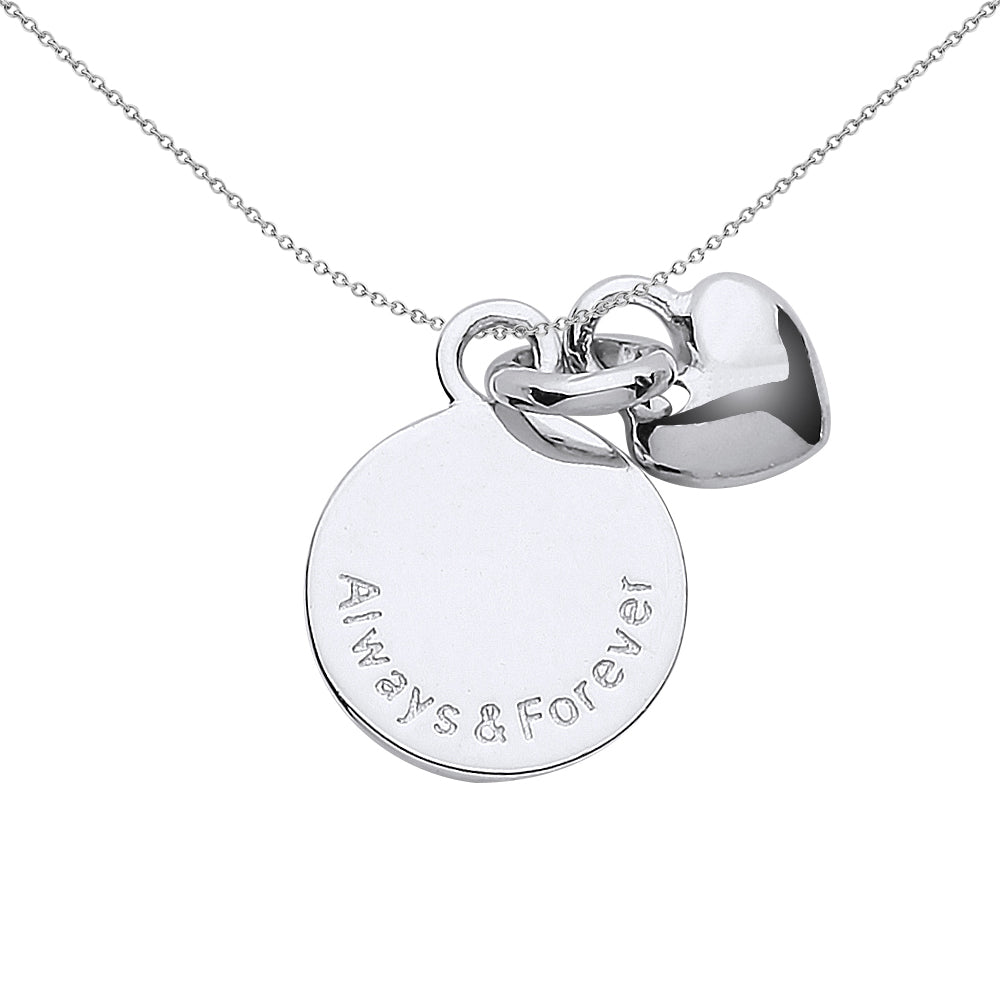 Sterling Silver  Always & Forever Love Heart Disc Link Charm - CM217