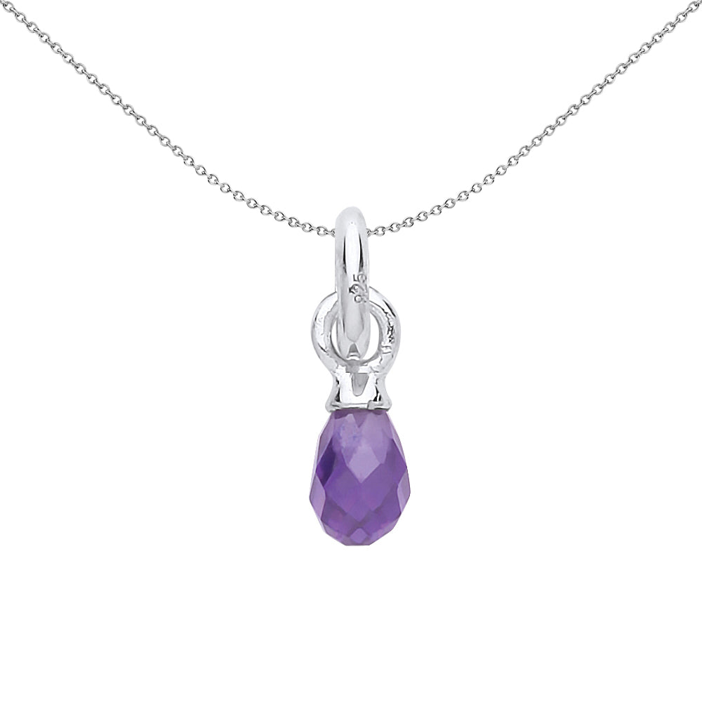 Sterling Silver  Purple Crystal Pear Drop Link Charm - CM218AM