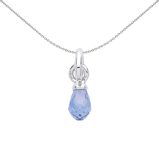 Sterling Silver  Blue Crystal Pear Drop Link Charm - CM218AQ