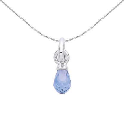 Sterling Silver  Blue Crystal Pear Drop Link Charm - CM218AQ