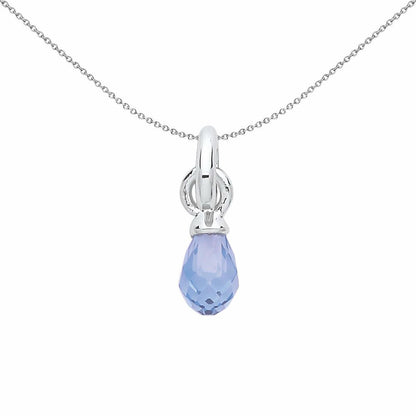 Sterling Silver  Blue Crystal Pear Drop Link Charm - CM218AQ