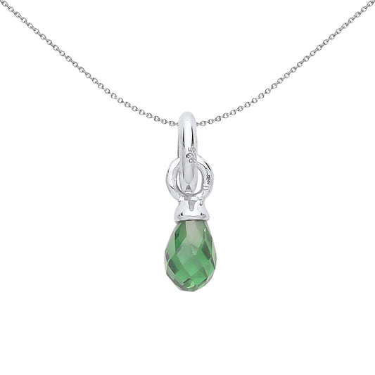 Sterling Silver  Green Crystal Pear Drop Link Charm - CM218EM