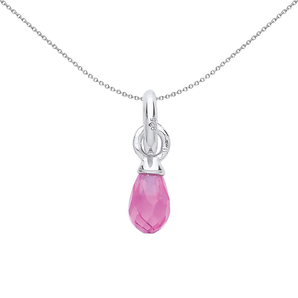 Sterling Silver  Pink Crystal Pear Drop Link Charm - CM218PINK