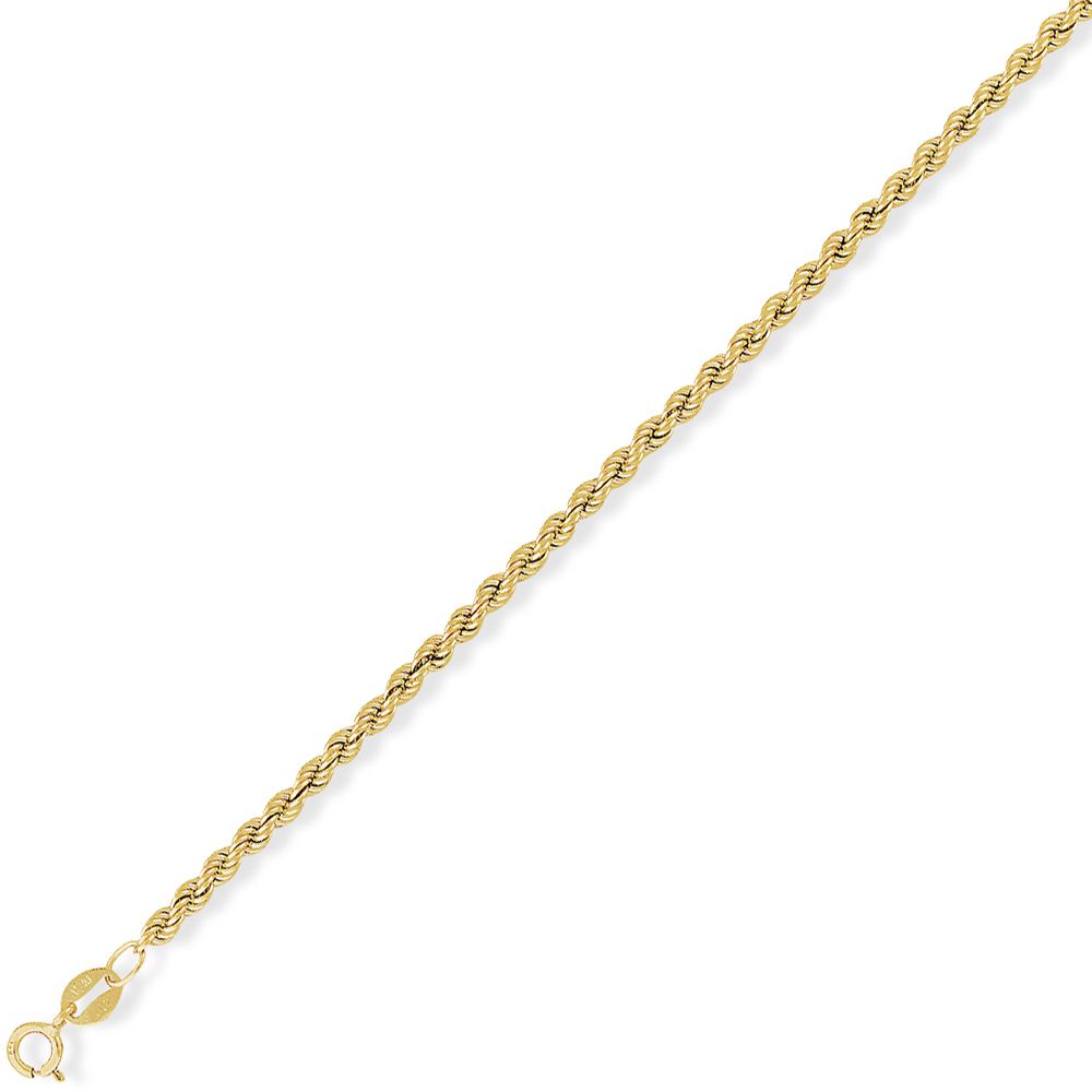 9ct Gold  Hollow Rope Pendant Chain Bracelet 2.7mm gauge 7.25 inch - CNNR02002