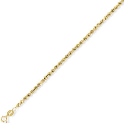 9ct Gold  Hollow Rope Pendant Chain Bracelet 2.7mm gauge 7.25 inch - CNNR02002