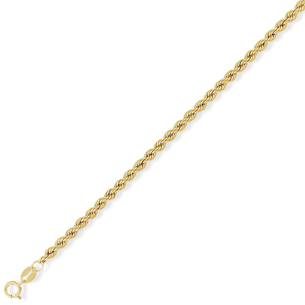 9ct Gold  Hollow Rope Pendant Chain Bracelet 3.2mm gauge 7.25 inch - CNNR02002A
