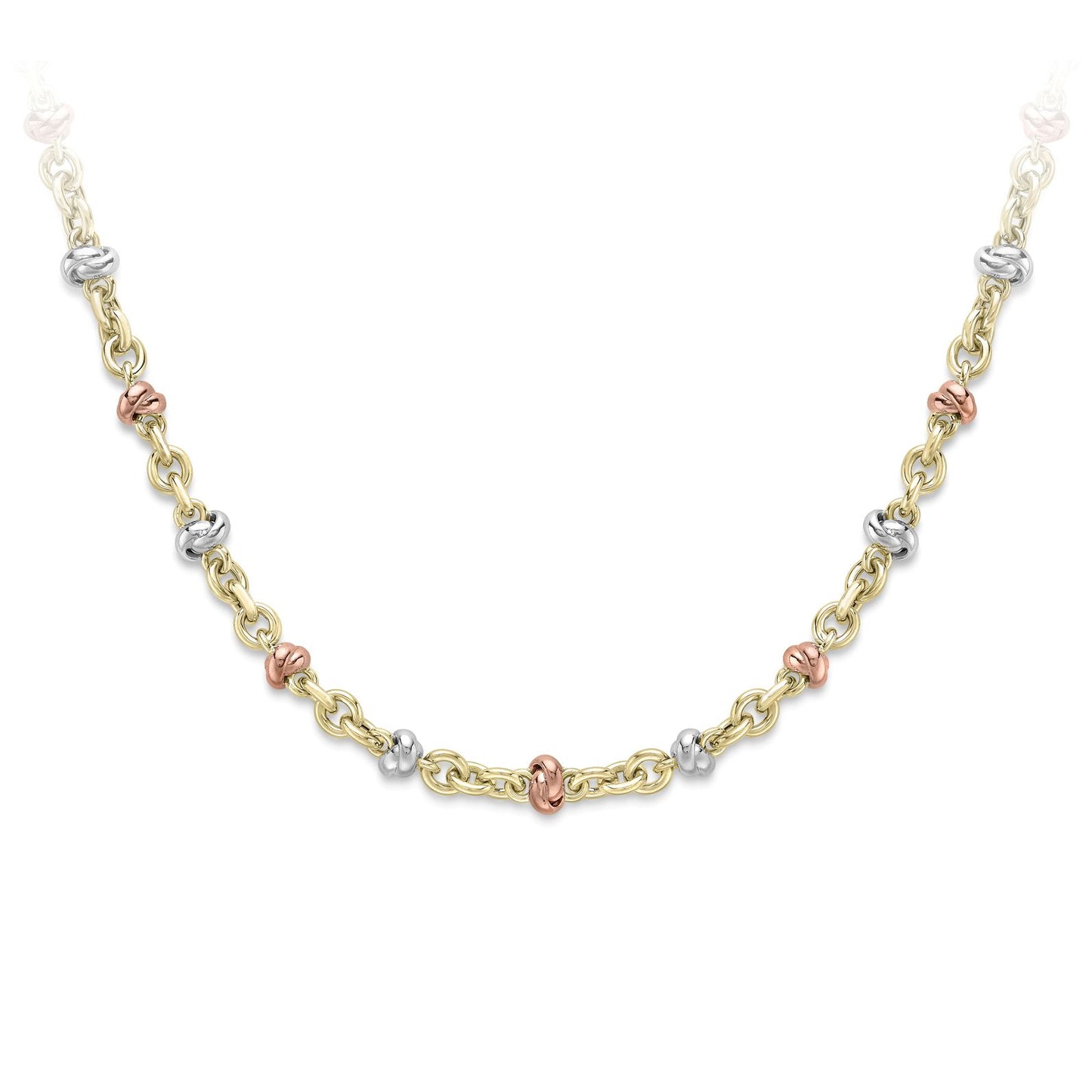 9ct Tri-Colour Gold  Knot Motif Necklace Bracelet 17" - CNNR02099