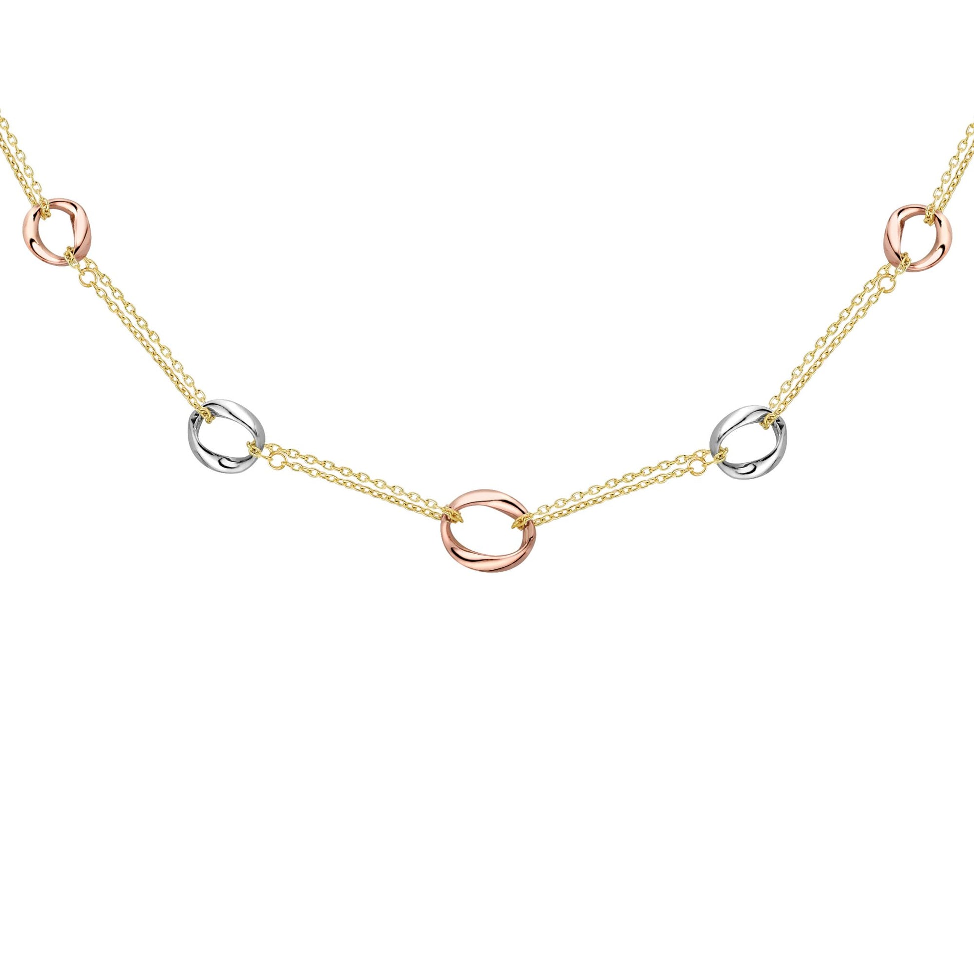 9ct 3 Colour Gold  Donut Link Double Trace Chain Necklace 17" 43cm - CNNR02155-17