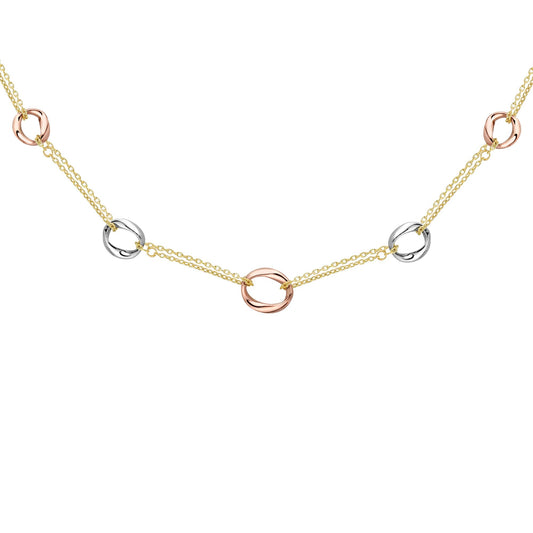 9ct 3 Colour Gold  Donut Link Double Trace Chain Necklace 17" 43cm - CNNR02155-17