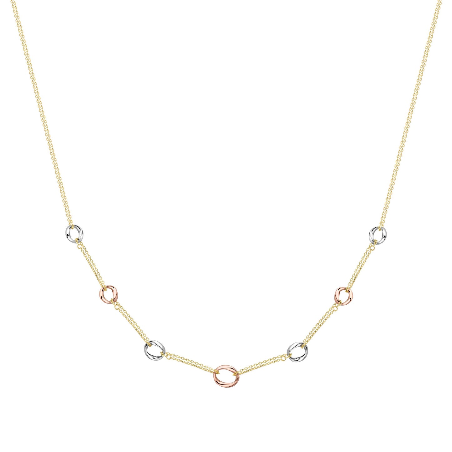9ct 3 Colour Gold  Donut Link Double Trace Chain Necklace 17" 43cm - CNNR02155-17