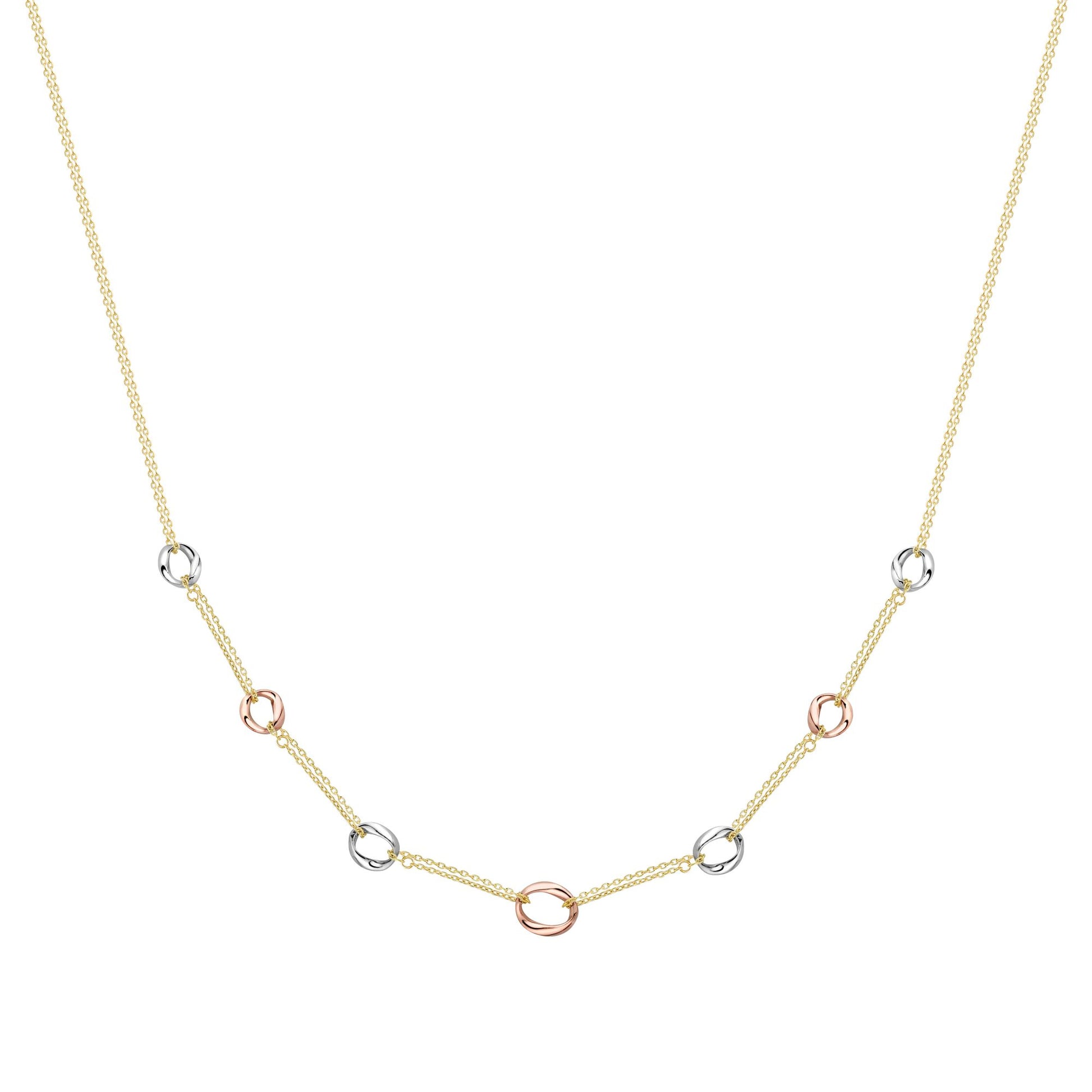9ct 3 Colour Gold  Donut Link Double Trace Chain Necklace 17" 43cm - CNNR02155-17