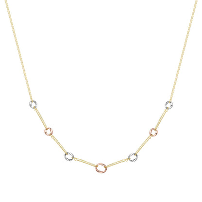 9ct 3 Colour Gold  Donut Link Double Trace Chain Necklace 17" 43cm - CNNR02155-17