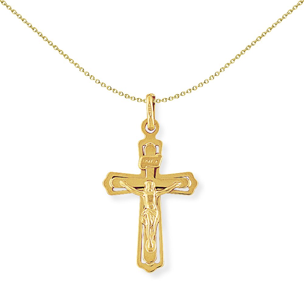 9ct Gold  Crucifix INRI Jesus Cross Charm Pendant - 18x33mm - CRNR02007