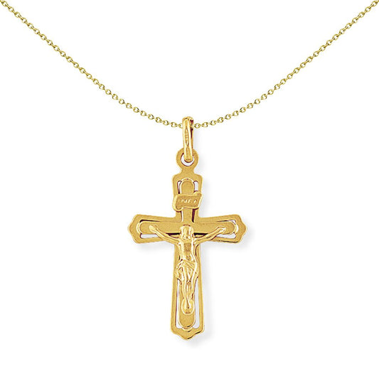 9ct Gold  Crucifix INRI Jesus Cross Charm Pendant - 18x33mm - CRNR02007
