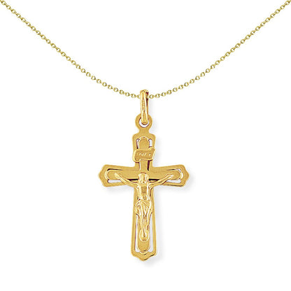 9ct Gold  Crucifix INRI Jesus Cross Charm Pendant - 18x33mm - CRNR02007
