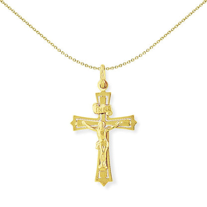 9ct Gold  Crucifix INRI Jesus Cross Charm Pendant - 22mm x 40mm - CRNR02009