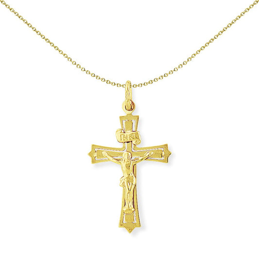9ct Gold  Crucifix INRI Jesus Cross Charm Pendant - 22mm x 40mm - CRNR02009