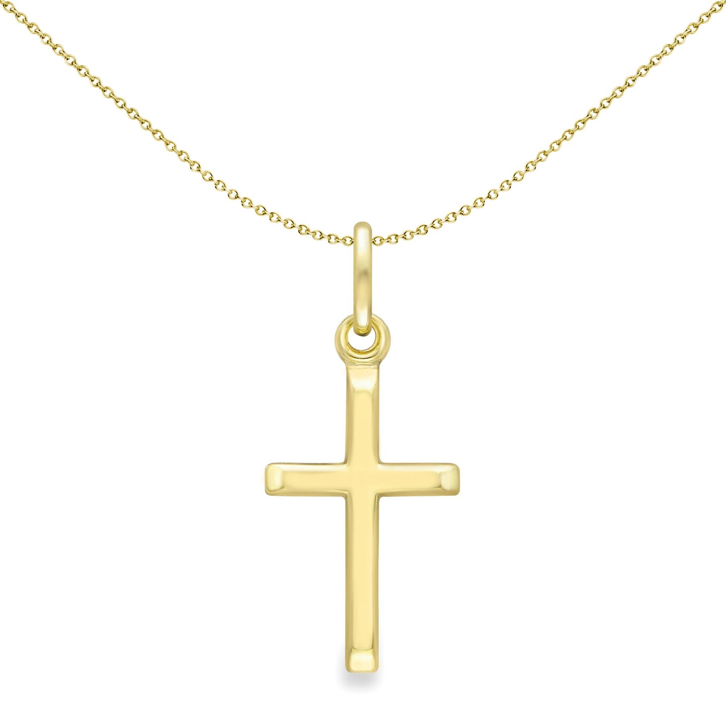Unisex 9ct Gold  Polished Bevelled Minimalist Cross Pendant 15mm - CRNR02064