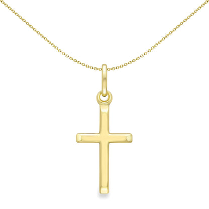 Unisex 9ct Gold  Polished Bevelled Minimalist Cross Pendant 15mm - CRNR02064
