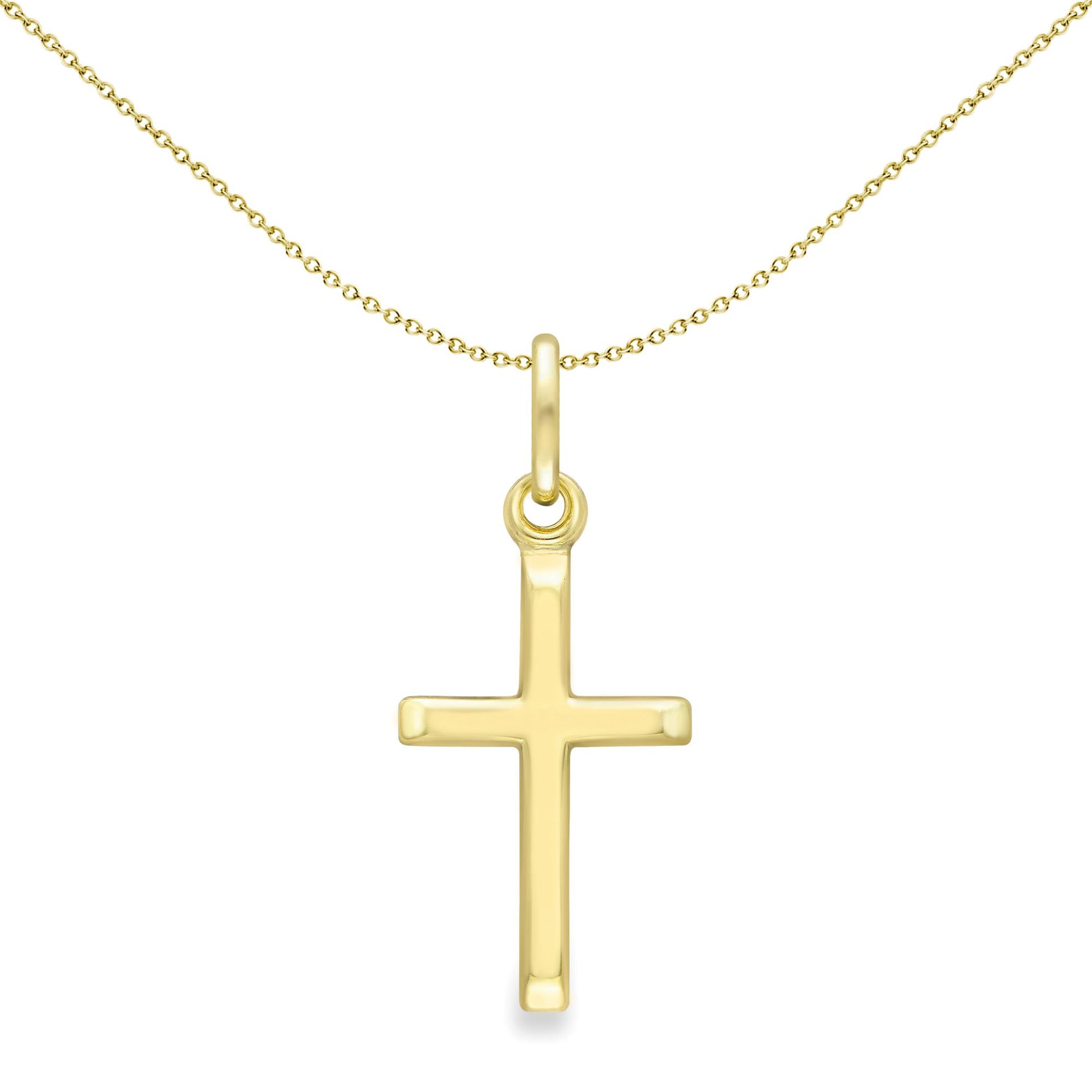 Unisex 9ct Gold  Polished Bevelled Minimalist Cross Pendant 15mm - CRNR02064